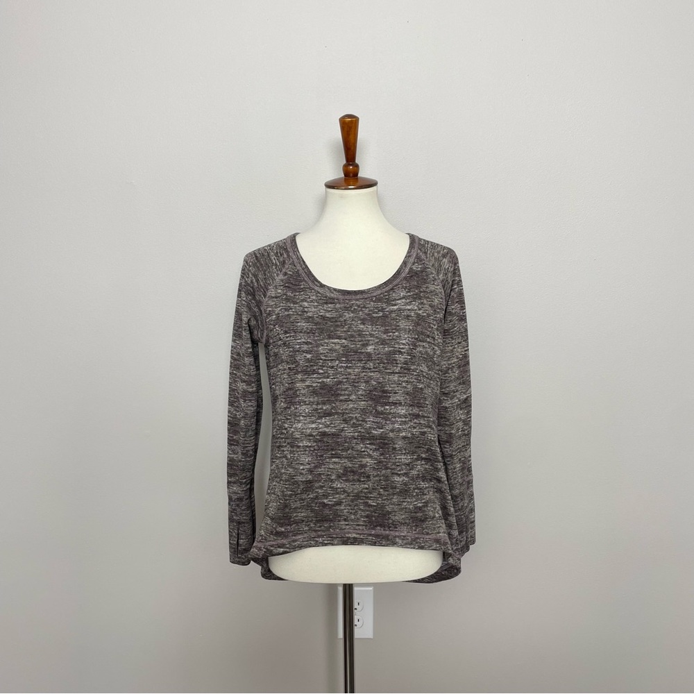 Athleta Sweater Top Thumbholes High Low Hem Lightweight Space Dyed Purple Grey
